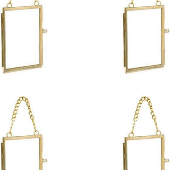 4PCS Glass Frame for Pressed Flowers, 2x3 Inch Brass Hanging Photo Frame Double